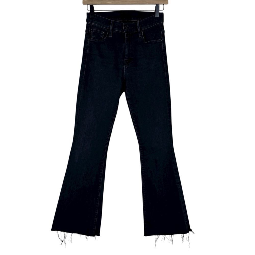 Mother The Weekender Flare Jeans Blackbird Wash Raw Hem Stretch Denim Size 25